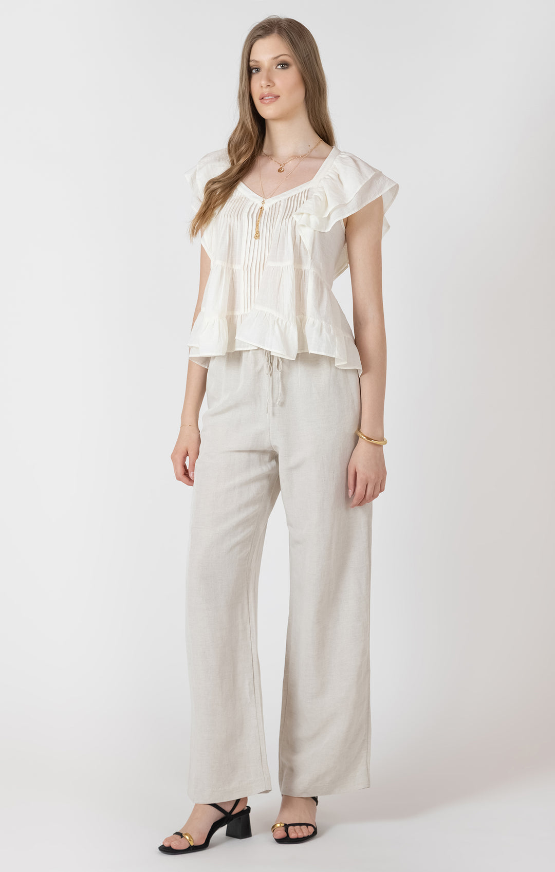 Dex Elastic Waist Linen Pants - Natural