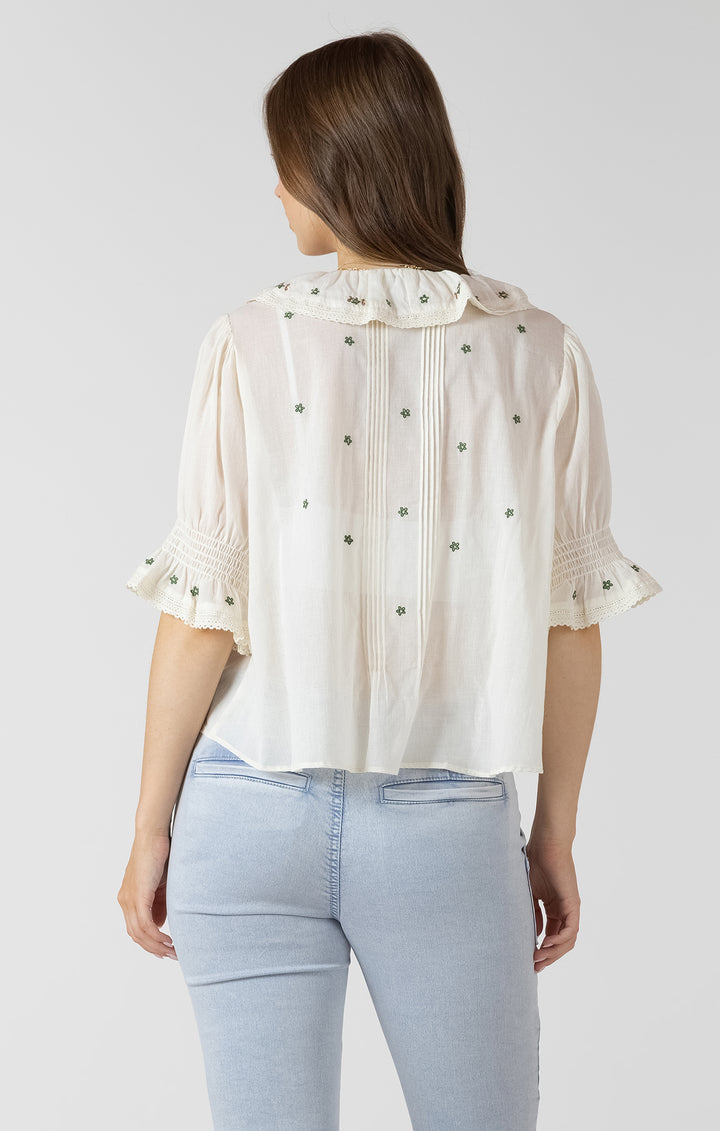 Dex Ruffle Detail Embroidered Blouse - White