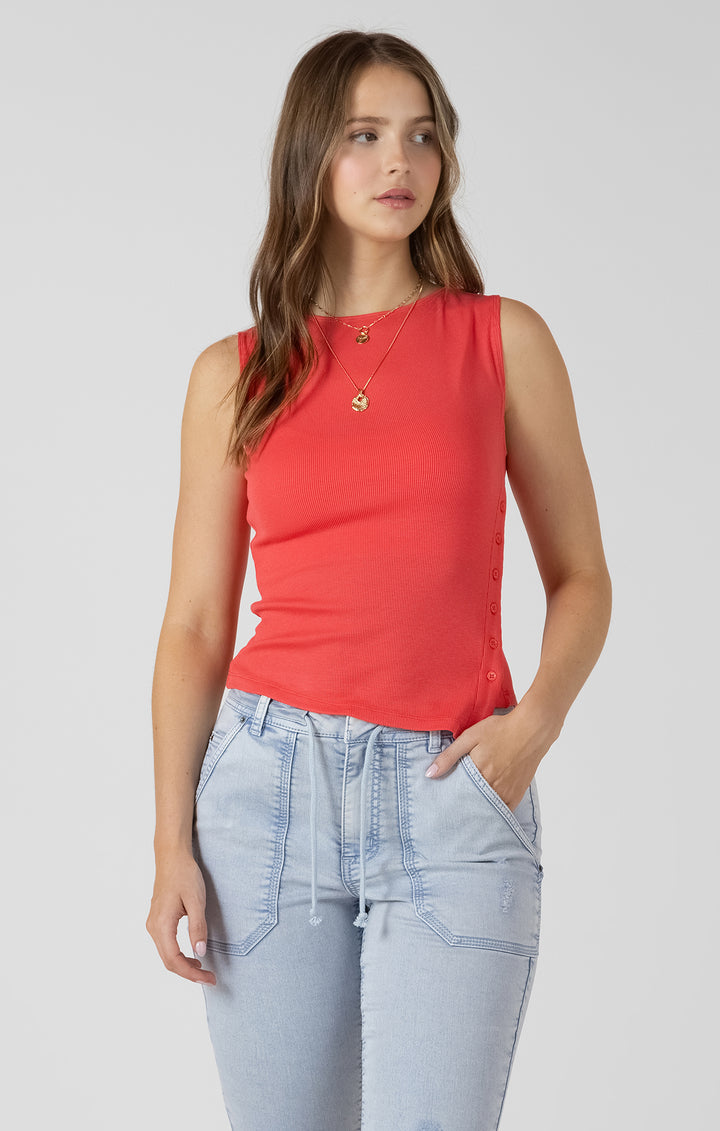 Dex Asymmetrical Button Detail Tank Top - Raspberry Punch