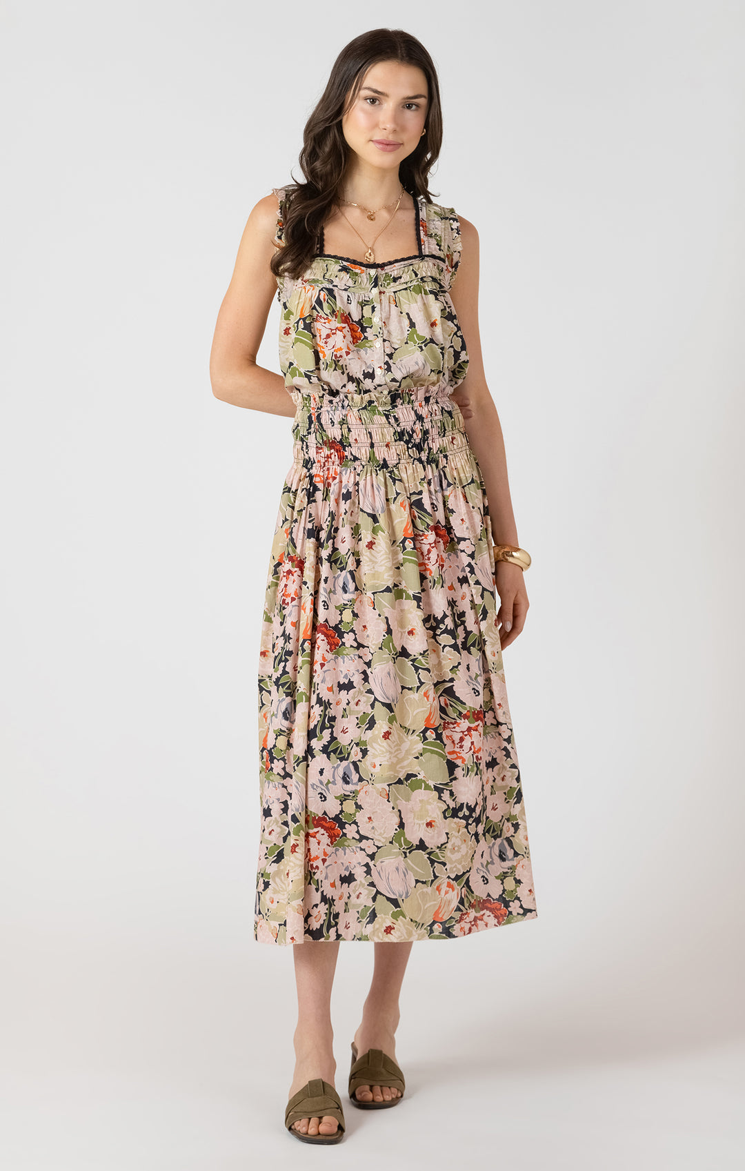 Dex Smocked Waist Midi Skirt - Vintage Rose