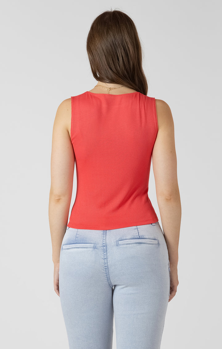 Dex Asymmetrical Button Detail Tank Top - Raspberry Punch