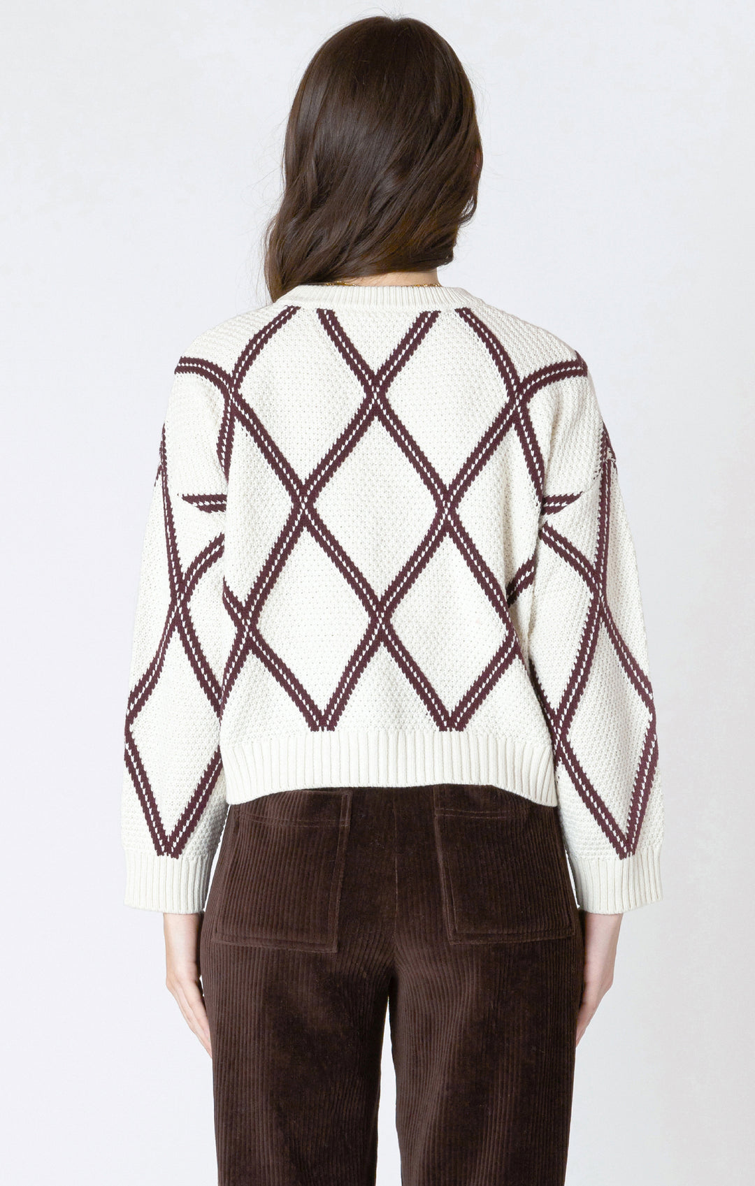 Dex Diamond Check Sweater - Cream With Cocoa