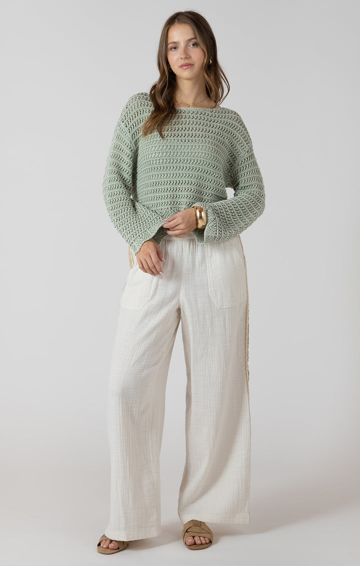 Dex Scallop Hem Open Stitch Sweater - Washed Sage