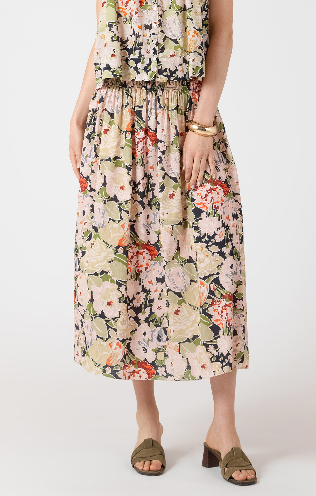 Dex Smocked Waist Midi Skirt - Vintage Rose
