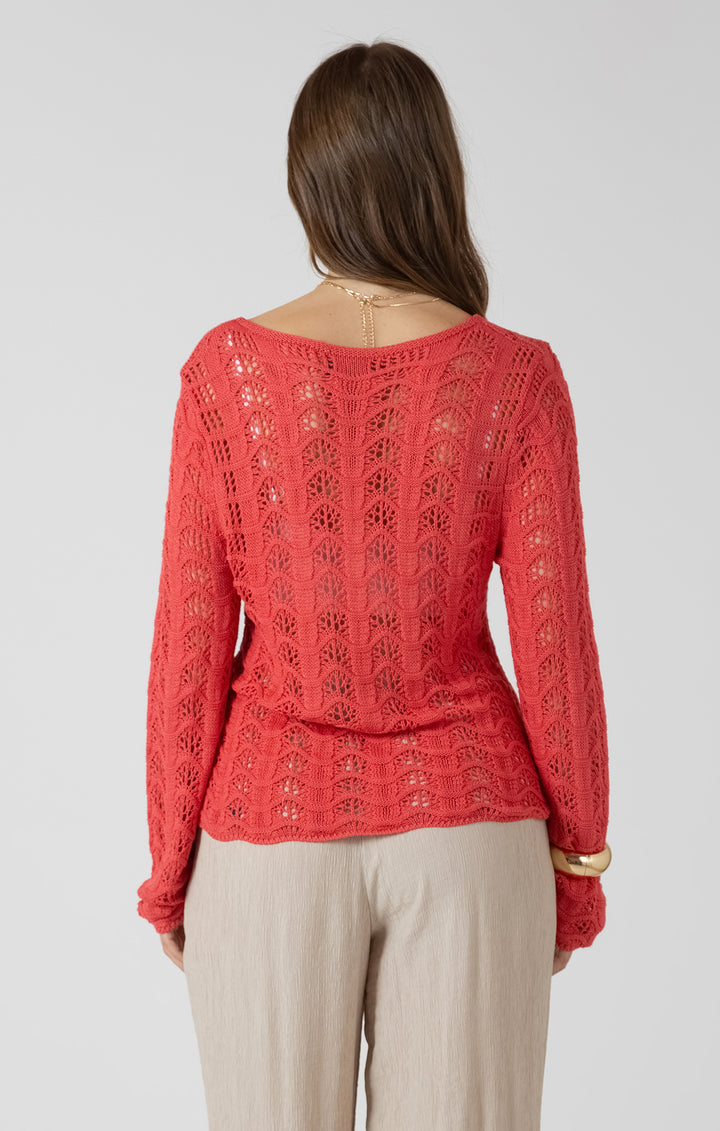 Dex Scallop Open Work Sweater - Raspberry Punch