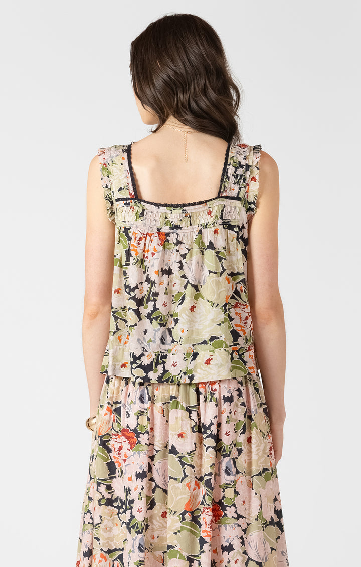 Dex Pin Tuck Detail Button Front Tank - Vintage Rose