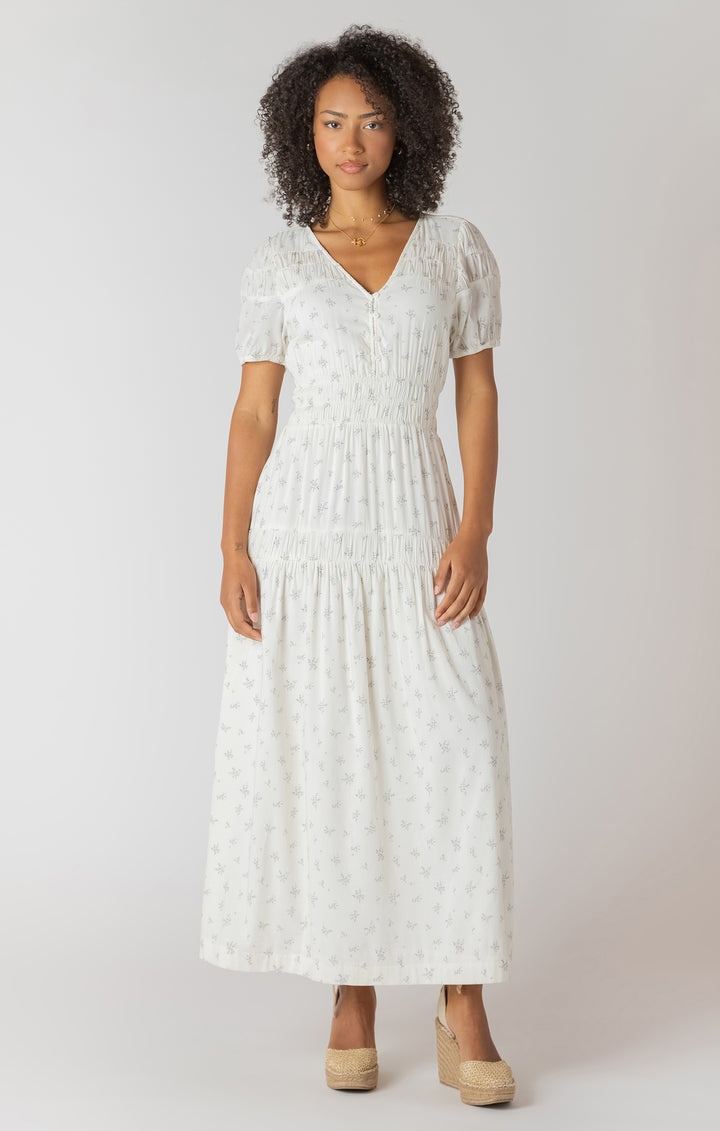 Room 34 Button Smocked Dress - Delicate Floral