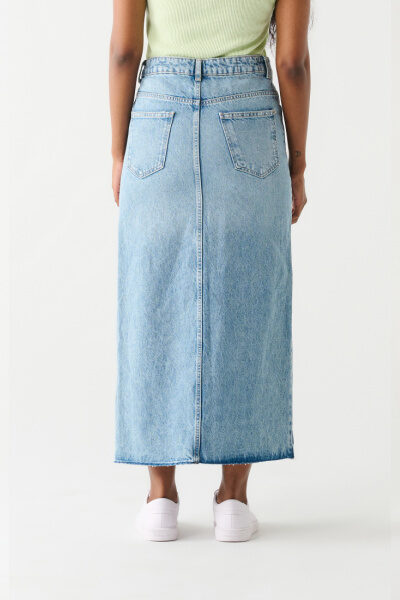 Dex Maxi Denim Skirt - Med Blue Wash