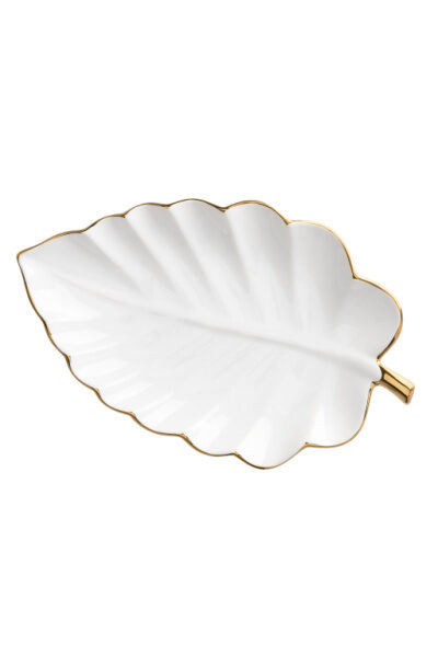 Talia Gold Trim Ceramic Leaf Dish