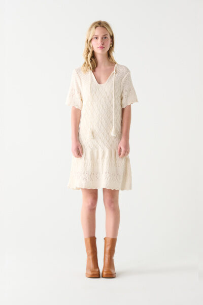 Dex Pointelle Knit Mini Dress - Cream