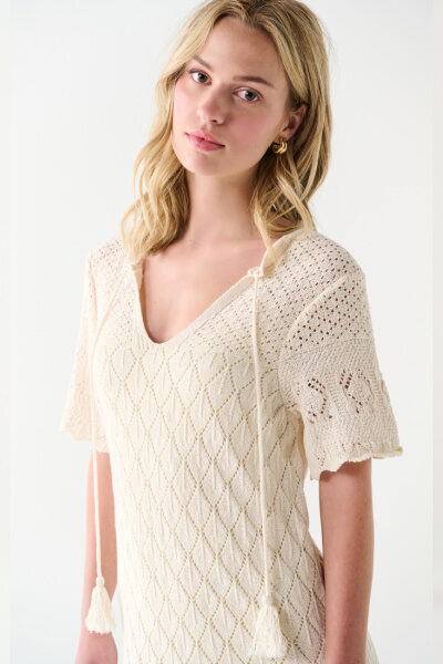 Dex Pointelle Knit Mini Dress - Cream