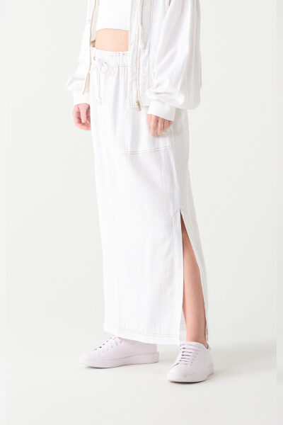 Dex Contrast Stitch Maxi Skirt - White Wash